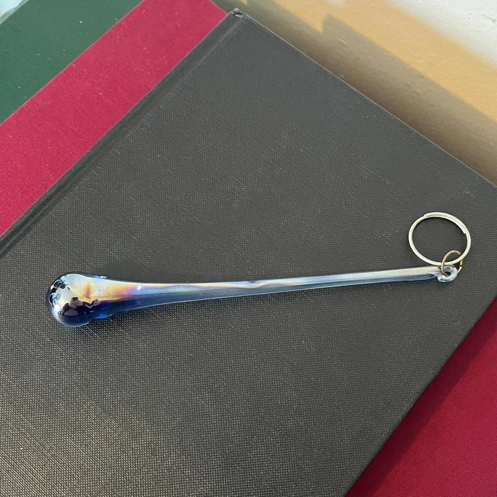 Vintage Iridescent Blue Hand Blown Glass Teardrop Window‎ Ornament Sun Catcher